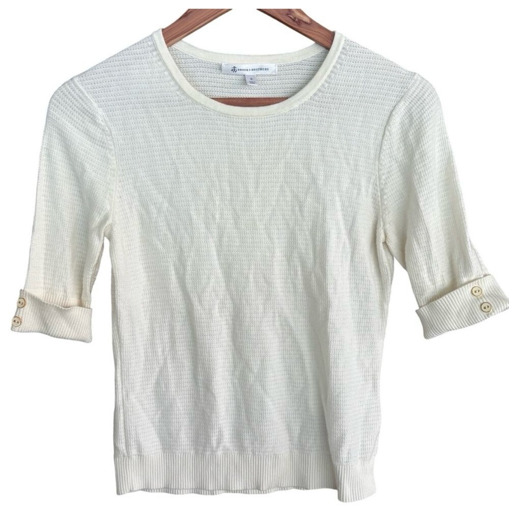 Brooks Brothers Cream Textured Knit Top - Scoop neck